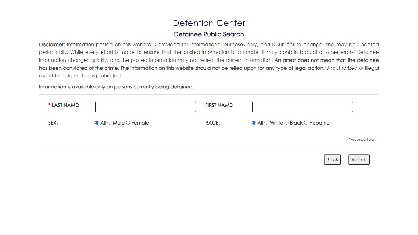 Detention Center Detainee Public Search